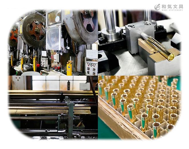 <b>ひとの手によって作られる安心の日本製</b>トラベラーズカンパニーが手がけるブラスプロダクトの筆記具、ペンケース、定規は日本国内の工場で作られています。