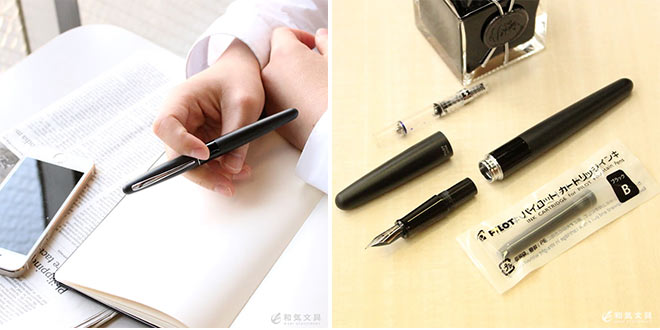 ボディ中央部分を回転させて分離し、カートリッジインクを差し替えるだけですぐに万年筆での筆記を楽しめます。