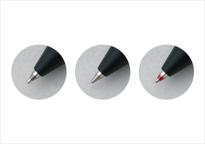 <b>３つの機能が搭載</b>シャープペン、ボールペンブラック、ボールペンレッド全部で３種の機能を使い分けることができます。