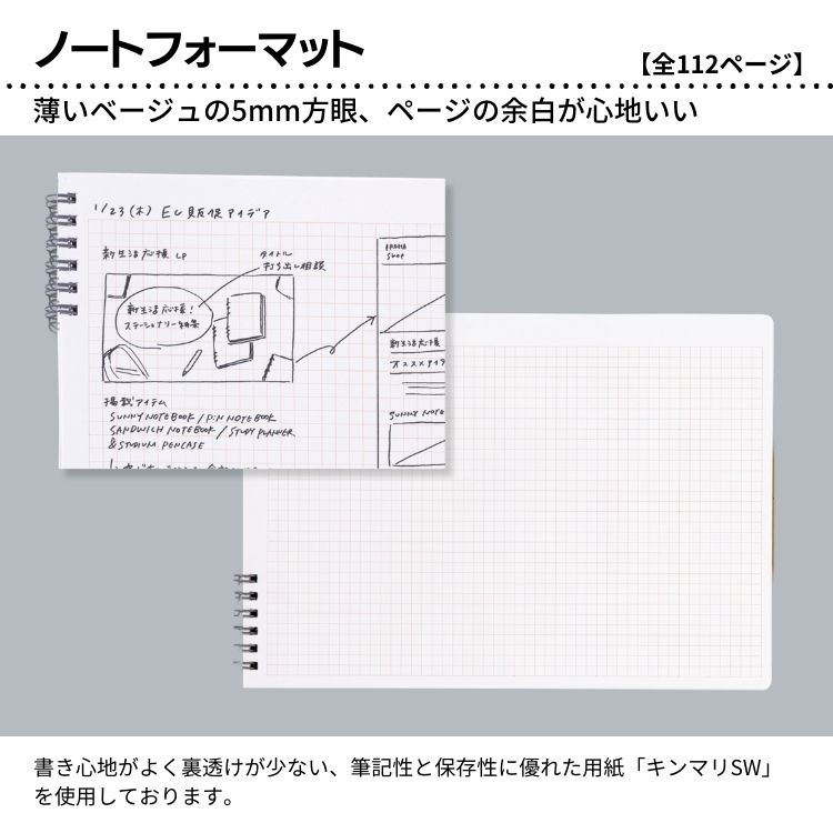 文章も図も、のびのび心地よく書けるやわらかい5ｍｍ方眼ノート。