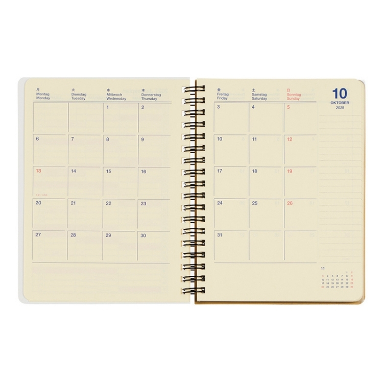 中面は、見開きの月間カレンダーとメモページで構成された、シンプルなマンスリータイプ。