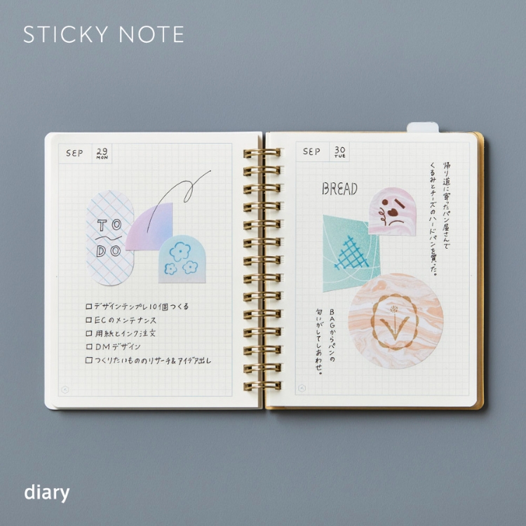 インクの裏抜けが気になるスタンプを、付せんに捺してから手帳に貼る使い方もおすすめです。