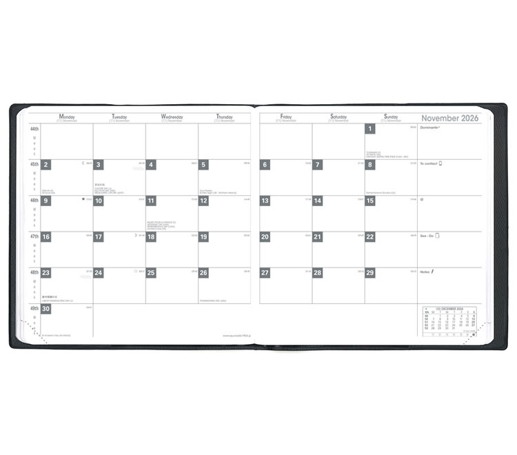 <b>見開きで1ヶ月を俯瞰する月間ダイアリー</b>手帳は月間ページだけで充分！という方にはピッタリな「カレプラン」日々の予定を書き込みながら１ヶ月を俯瞰して見られるので予定の確認がとってもしやすいんです。