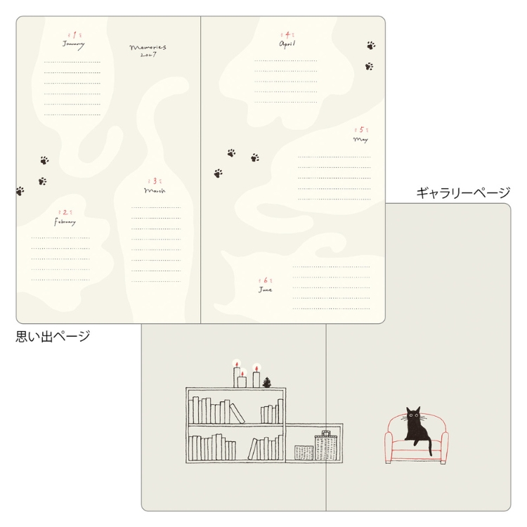 便利な年間カレンダーのほかに、イラストが楽しめるギャラリーページ、大切なプレゼントなどを記録できるギフトリストなどの付録ページがあるので、楽しみながら記録ができます◎