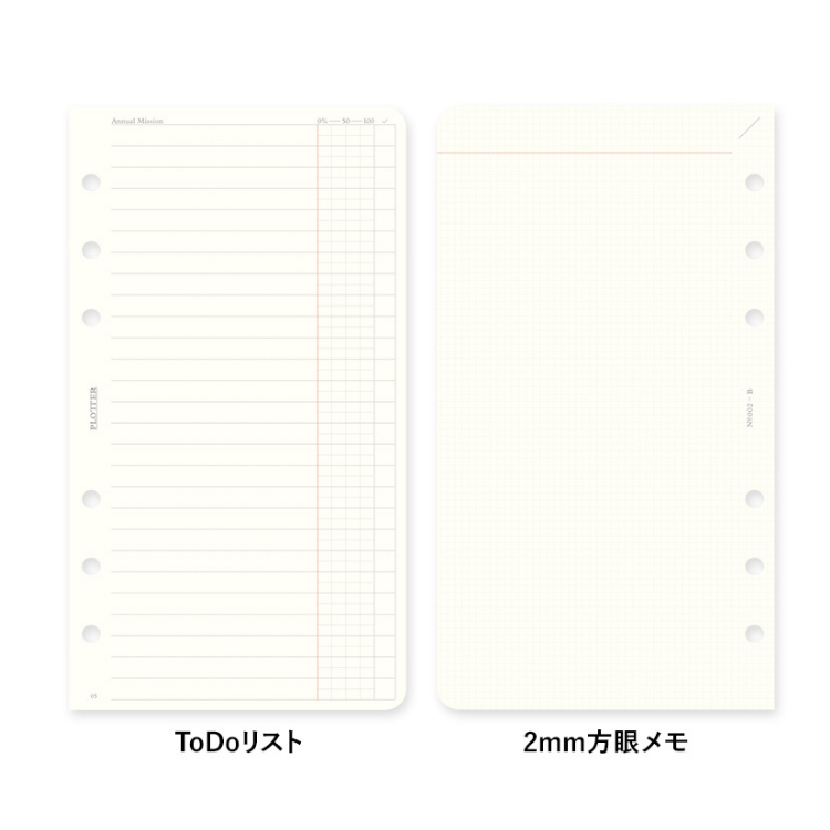 シンプルに使えるToDoリストと2mm方眼メモページ。