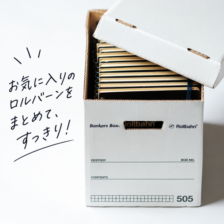 「ロルバーン ポケット付メモL」はもちろん、リングを上にした状態で入れると「ロルバーン ポケット付メモA5」も収納することができます。